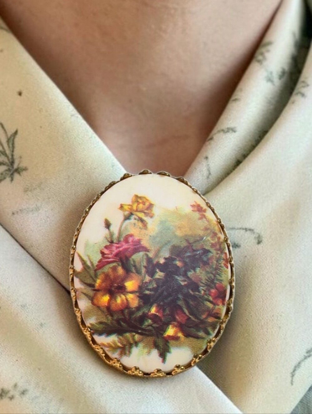 West Germany Vintage Floral Oval Scarf Clip